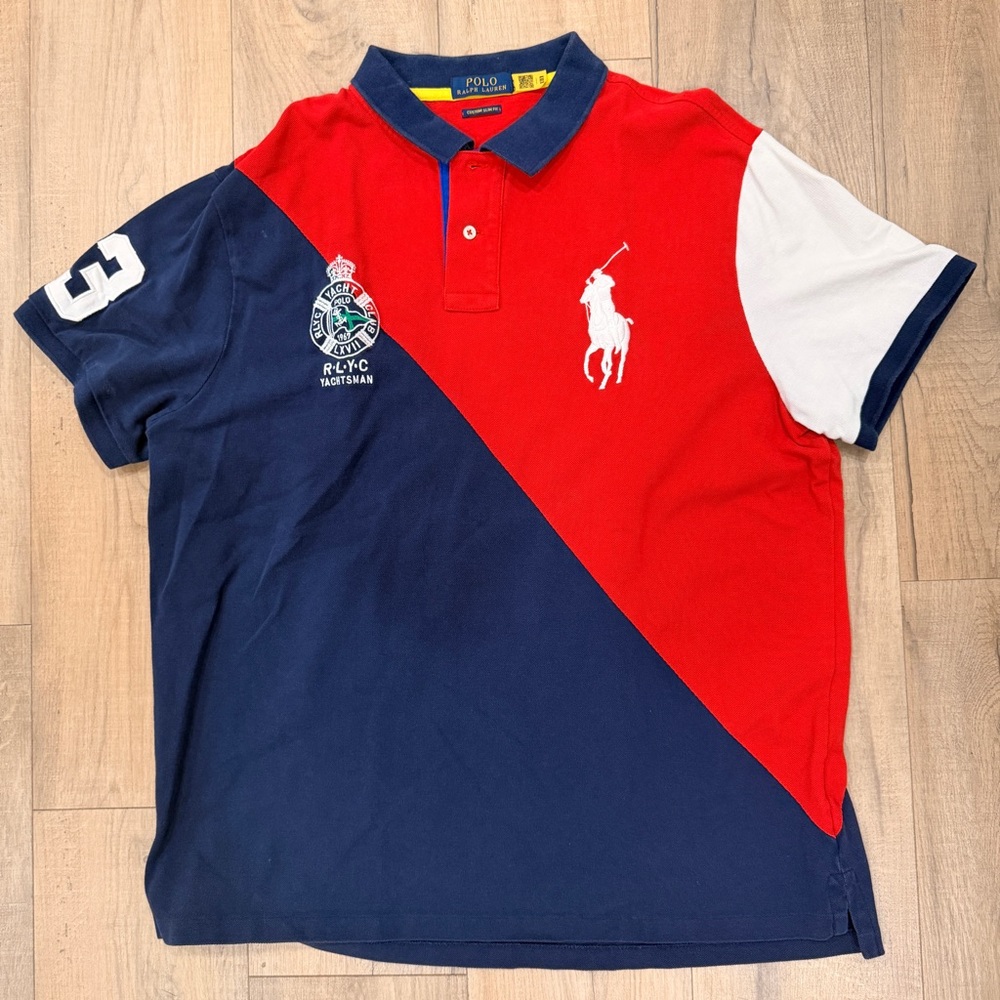 Polo by Ralph Lauren Red, Navy, and White Men's Polo Shirt